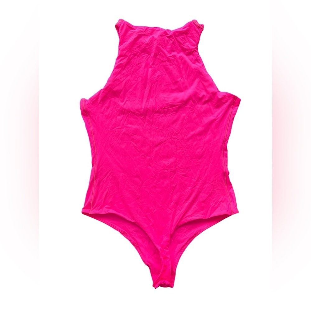 Skims Fits Everybody High Neck Bodysuit Size L in Neon Pink. - Picture 5 of 7